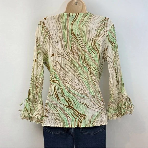 Piano Green Brown Crinkle Blouse - Picture 2 of 16